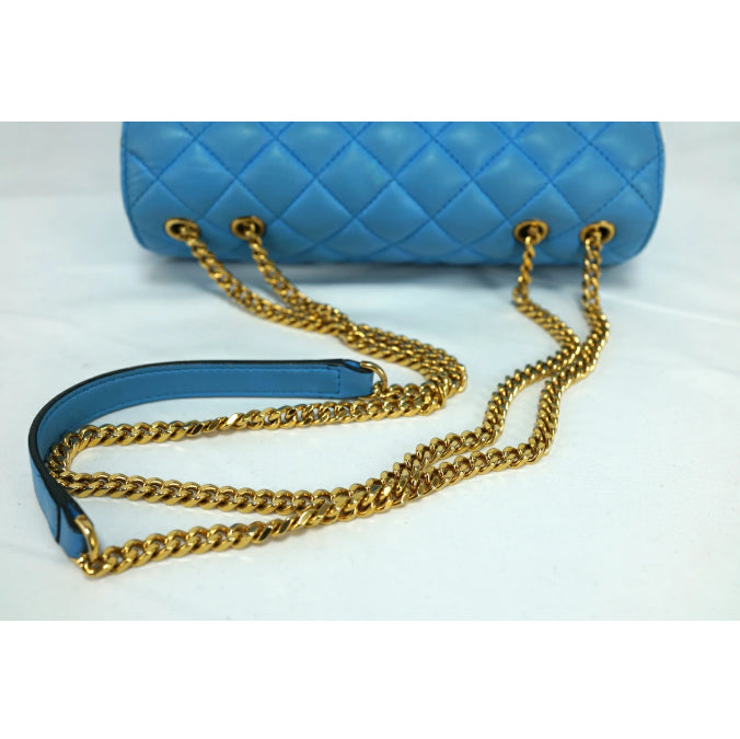 VERSACE Shoulder Bag Purse Chain Medusa Quilting Leather Blue Authentic