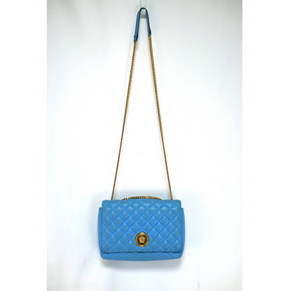 VERSACE Shoulder Bag Purse Chain Medusa Quilting Leather Blue Authentic