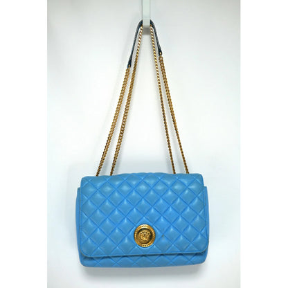 VERSACE Shoulder Bag Purse Chain Medusa Quilting Leather Blue Authentic