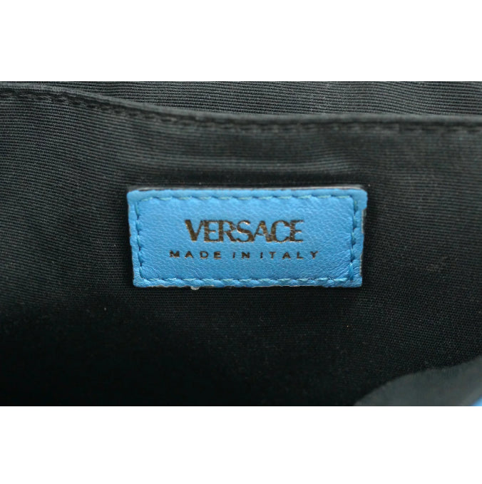 VERSACE Shoulder Bag Purse Chain Medusa Quilting Leather Blue Authentic