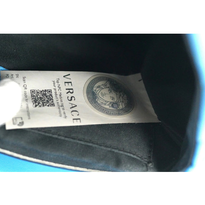 VERSACE Shoulder Bag Purse Chain Medusa Quilting Leather Blue Authentic