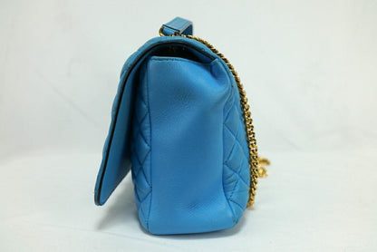 VERSACE Shoulder Bag Purse Chain Medusa Quilting Leather Blue Authentic
