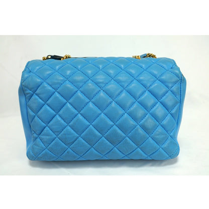 VERSACE Shoulder Bag Purse Chain Medusa Quilting Leather Blue Authentic