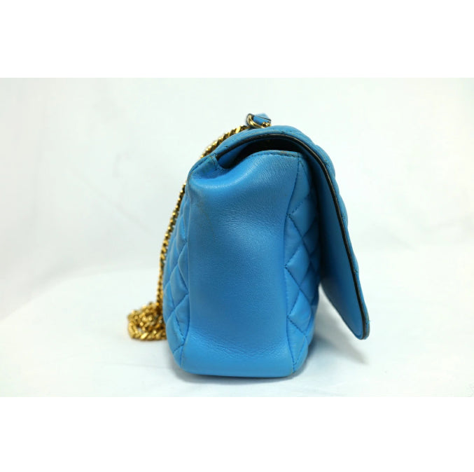 VERSACE Shoulder Bag Purse Chain Medusa Quilting Leather Blue Authentic