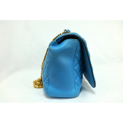 VERSACE Shoulder Bag Purse Chain Medusa Quilting Leather Blue Authentic