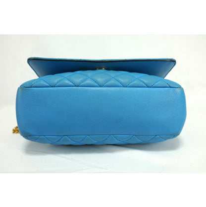 VERSACE Shoulder Bag Purse Chain Medusa Quilting Leather Blue Authentic