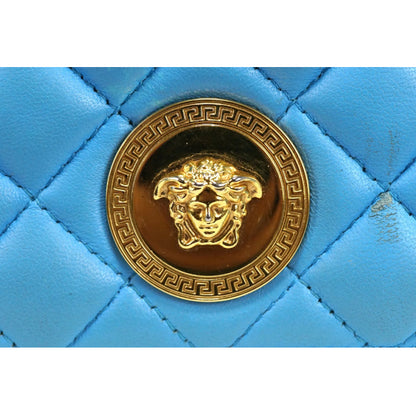 VERSACE Shoulder Bag Purse Chain Medusa Quilting Leather Blue Authentic