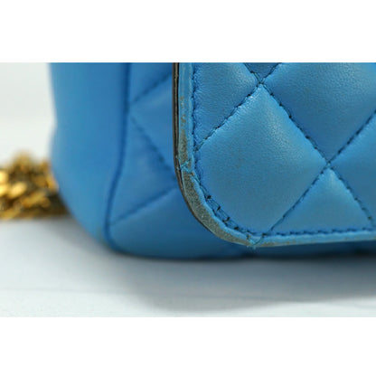 VERSACE Shoulder Bag Purse Chain Medusa Quilting Leather Blue Authentic