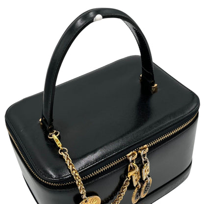 VERSACE Vanity Bag Accessory Pouch Hand Pouch Sunburst Leather Black Authentic