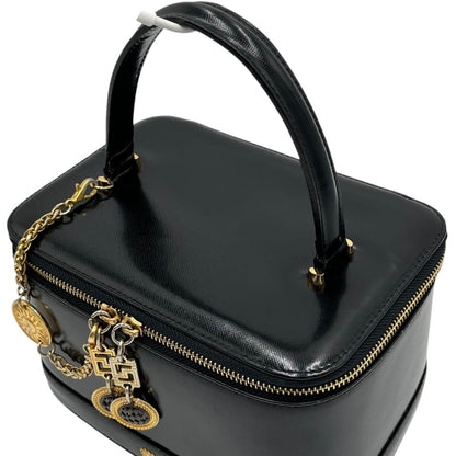 VERSACE Vanity Bag Accessory Pouch Hand Pouch Sunburst Leather Black Authentic