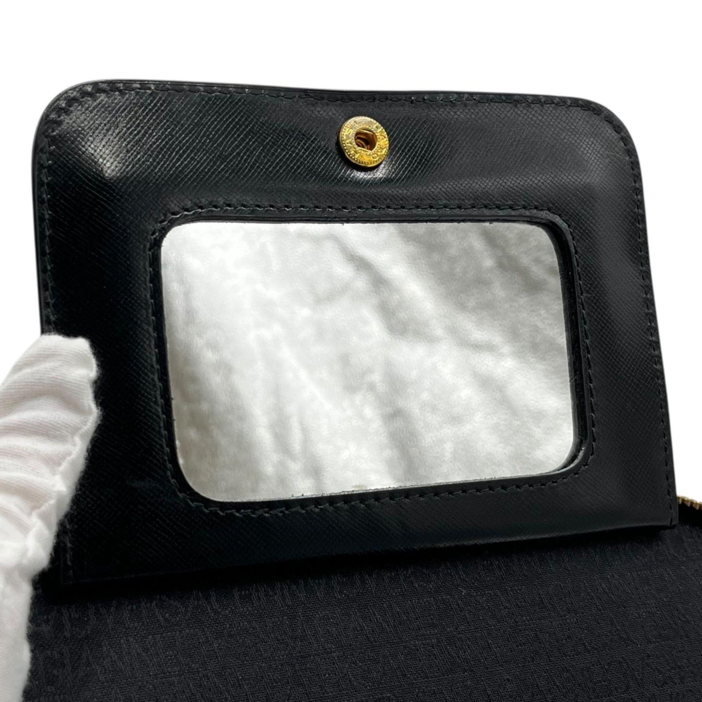 VERSACE Vanity Bag Accessory Pouch Hand Pouch Sunburst Leather Black Authentic