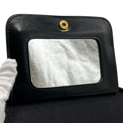 VERSACE Vanity Bag Accessory Pouch Hand Pouch Sunburst Leather Black Authentic