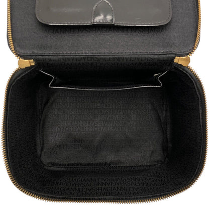 VERSACE Vanity Bag Accessory Pouch Hand Pouch Sunburst Leather Black Authentic