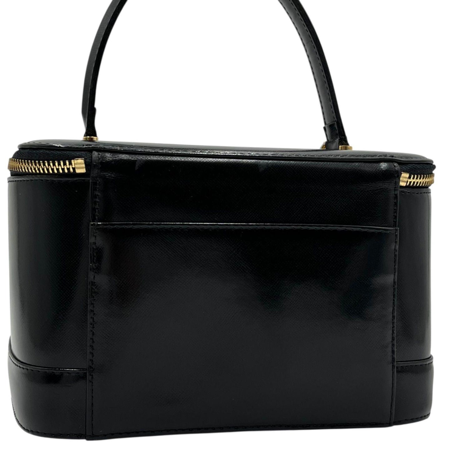 VERSACE Vanity Bag Accessory Pouch Hand Pouch Sunburst Leather Black Authentic