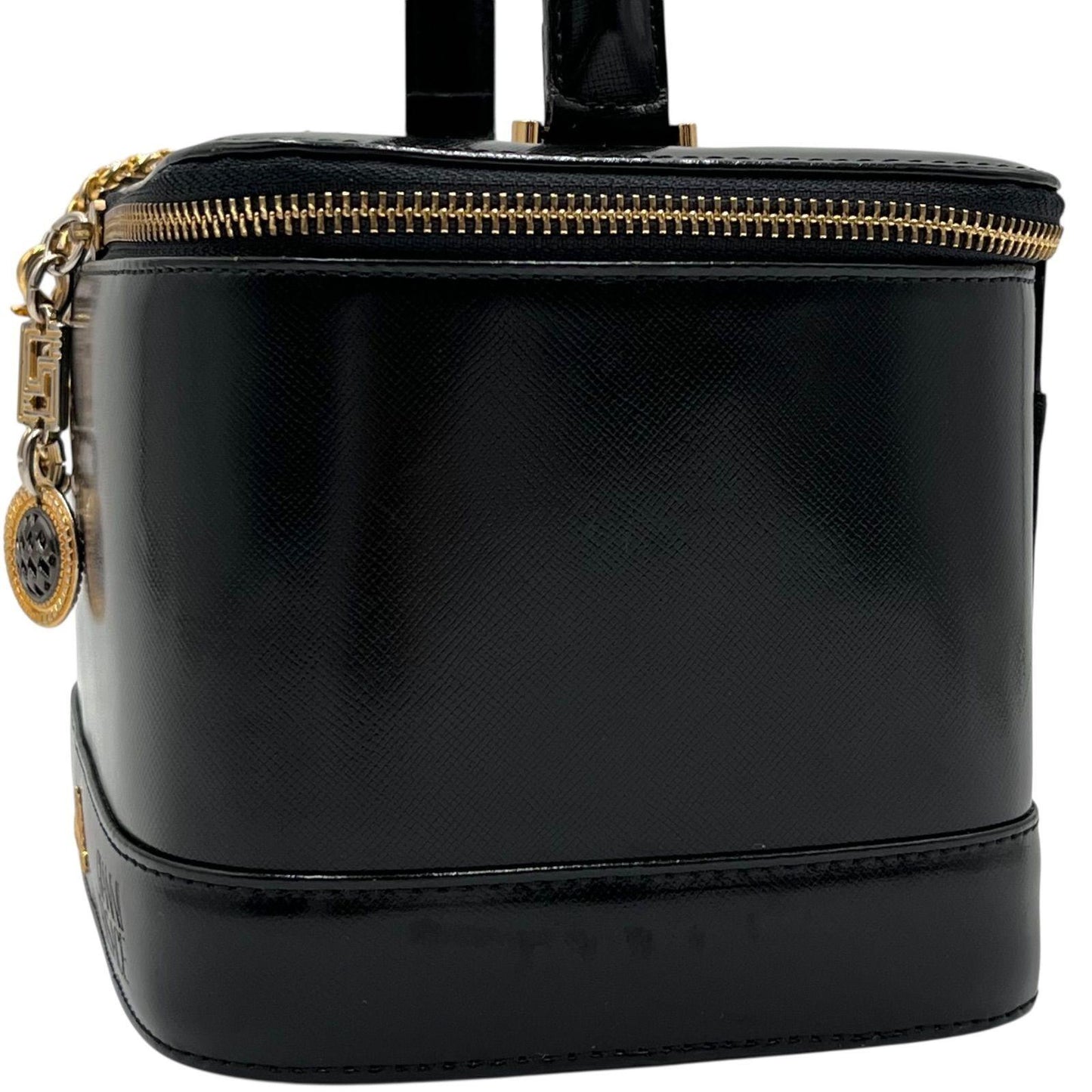 VERSACE Vanity Bag Accessory Pouch Hand Pouch Sunburst Leather Black Authentic