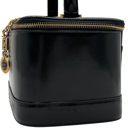 VERSACE Vanity Bag Accessory Pouch Hand Pouch Sunburst Leather Black Authentic