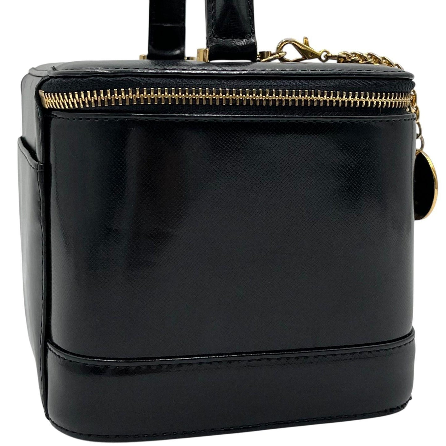 VERSACE Vanity Bag Accessory Pouch Hand Pouch Sunburst Leather Black Authentic