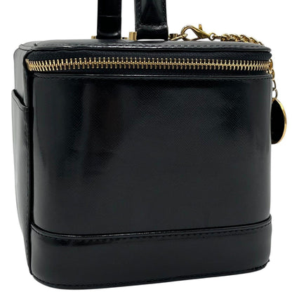 VERSACE Vanity Bag Accessory Pouch Hand Pouch Sunburst Leather Black Authentic