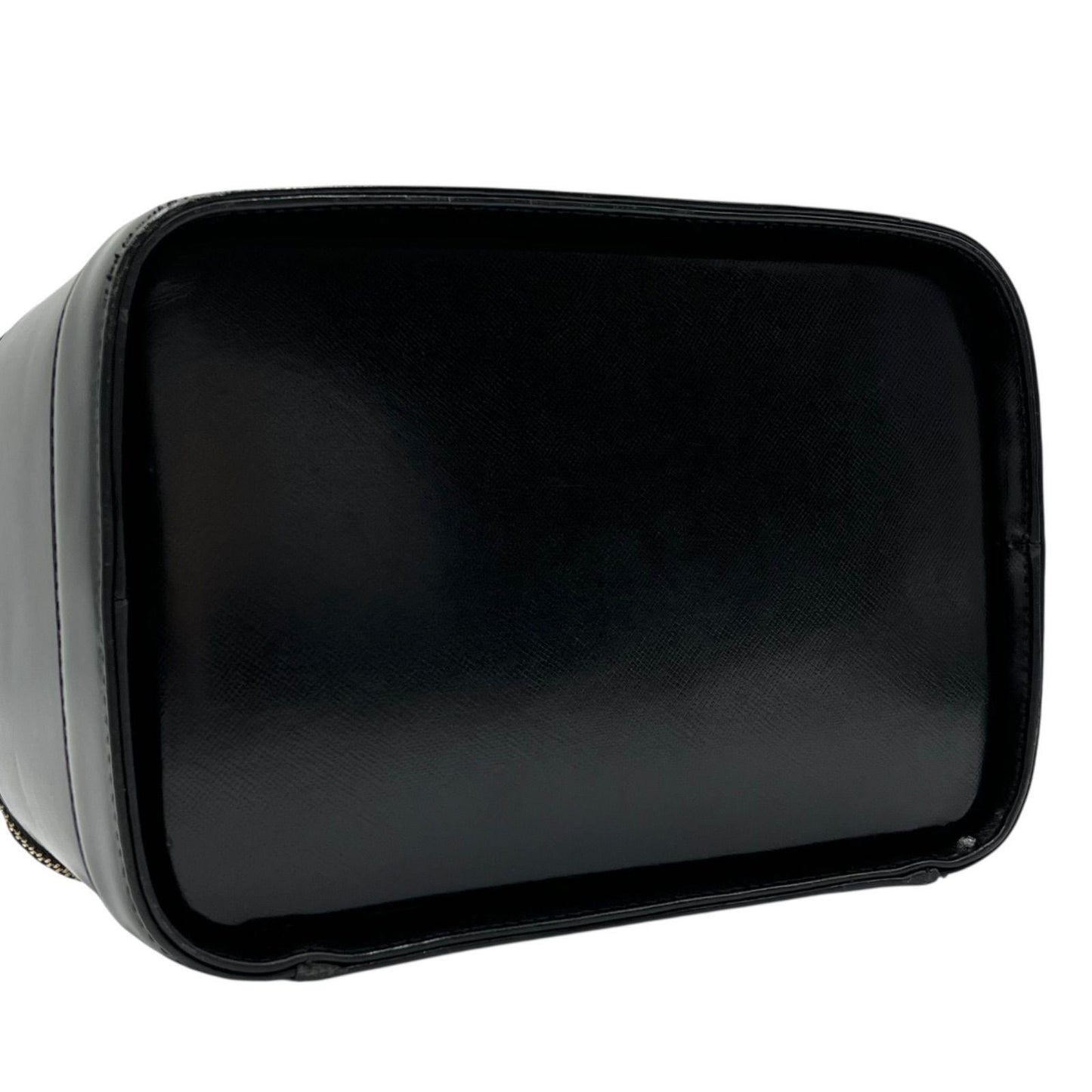 VERSACE Vanity Bag Accessory Pouch Hand Pouch Sunburst Leather Black Authentic