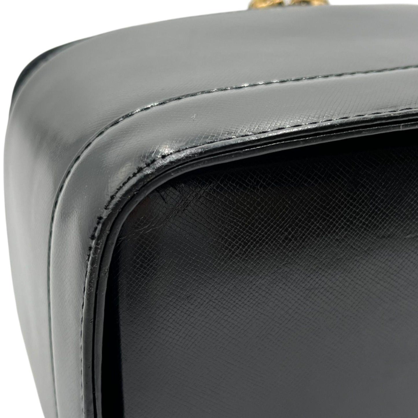 VERSACE Vanity Bag Accessory Pouch Hand Pouch Sunburst Leather Black Authentic