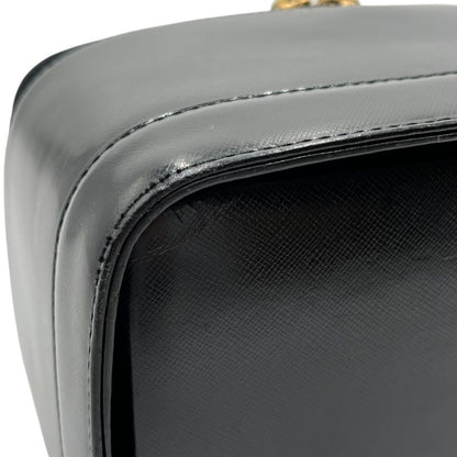 VERSACE Vanity Bag Accessory Pouch Hand Pouch Sunburst Leather Black Authentic