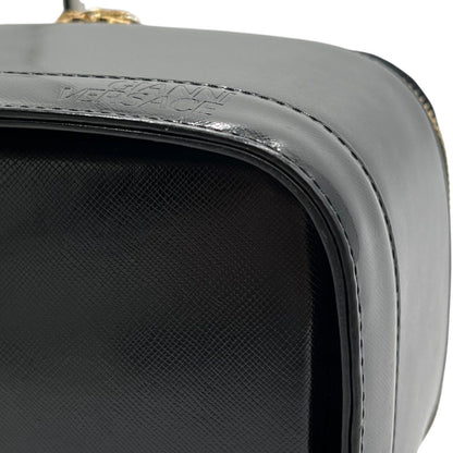 VERSACE Vanity Bag Accessory Pouch Hand Pouch Sunburst Leather Black Authentic