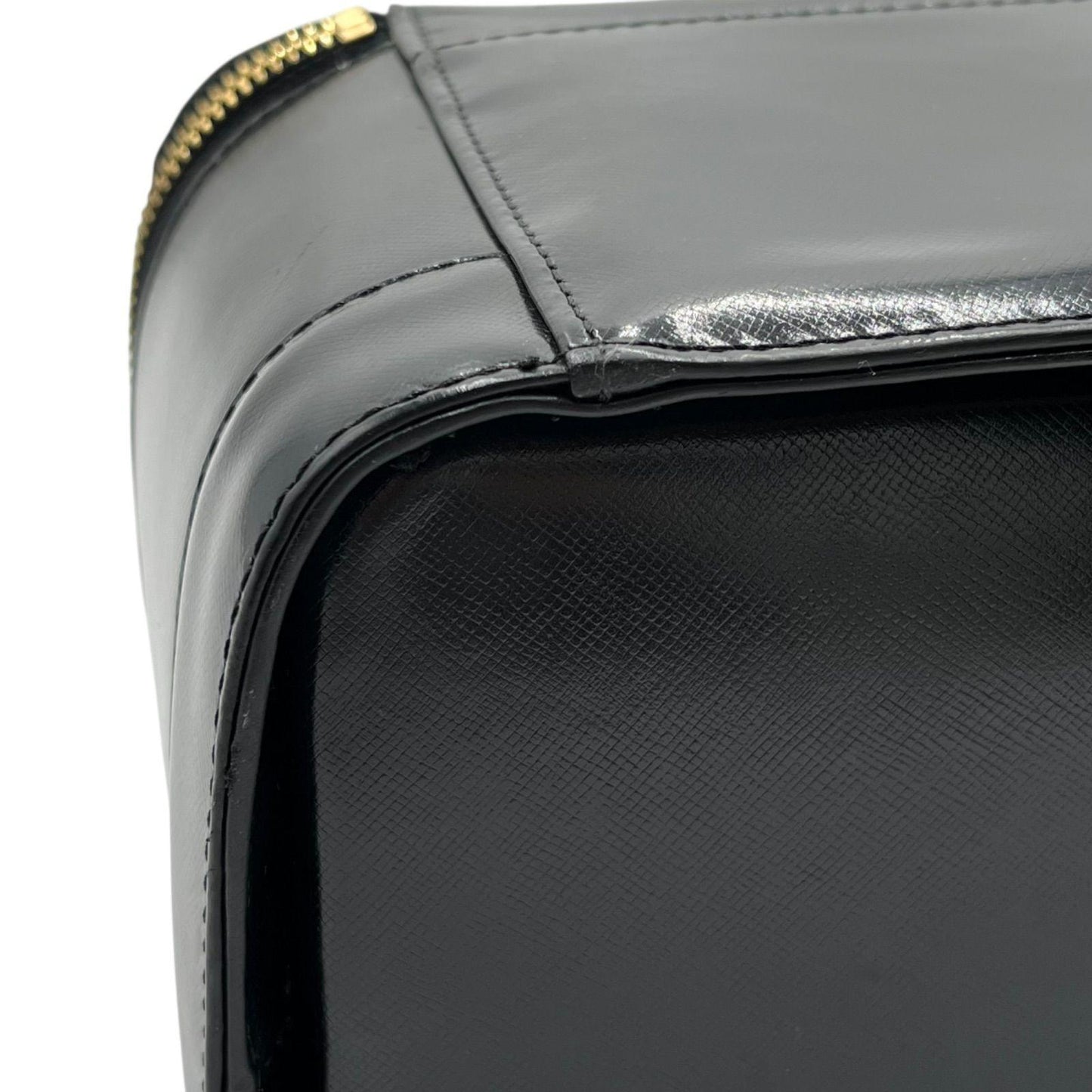 VERSACE Vanity Bag Accessory Pouch Hand Pouch Sunburst Leather Black Authentic