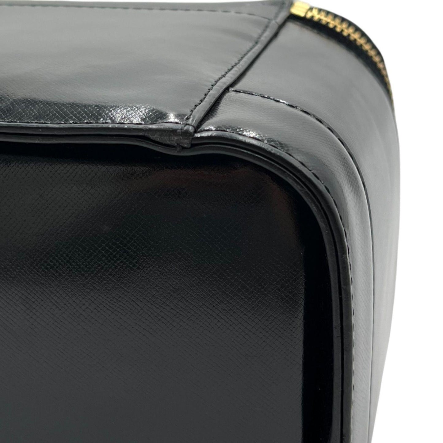 VERSACE Vanity Bag Accessory Pouch Hand Pouch Sunburst Leather Black Authentic