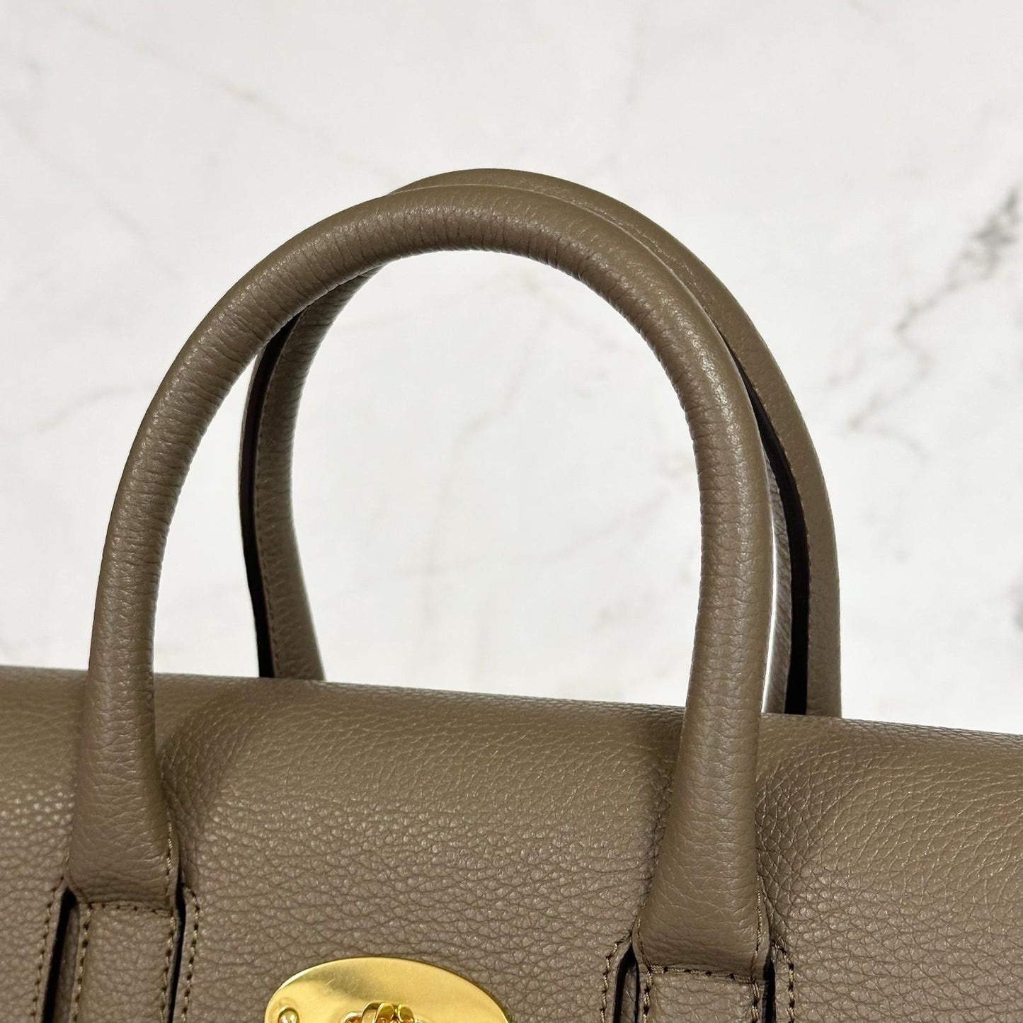 MULBERRY Bayswater Handbag Shoulder Bag Purse Gray beige Leather Used Authentic