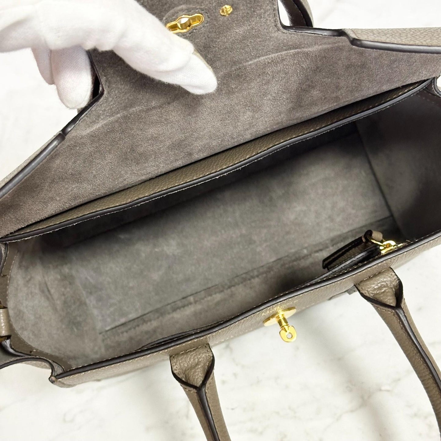 MULBERRY Bayswater Handbag Shoulder Bag Purse Gray beige Leather Used Authentic