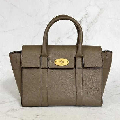 MULBERRY Bayswater Handbag Shoulder Bag Purse Gray beige Leather Used Authentic
