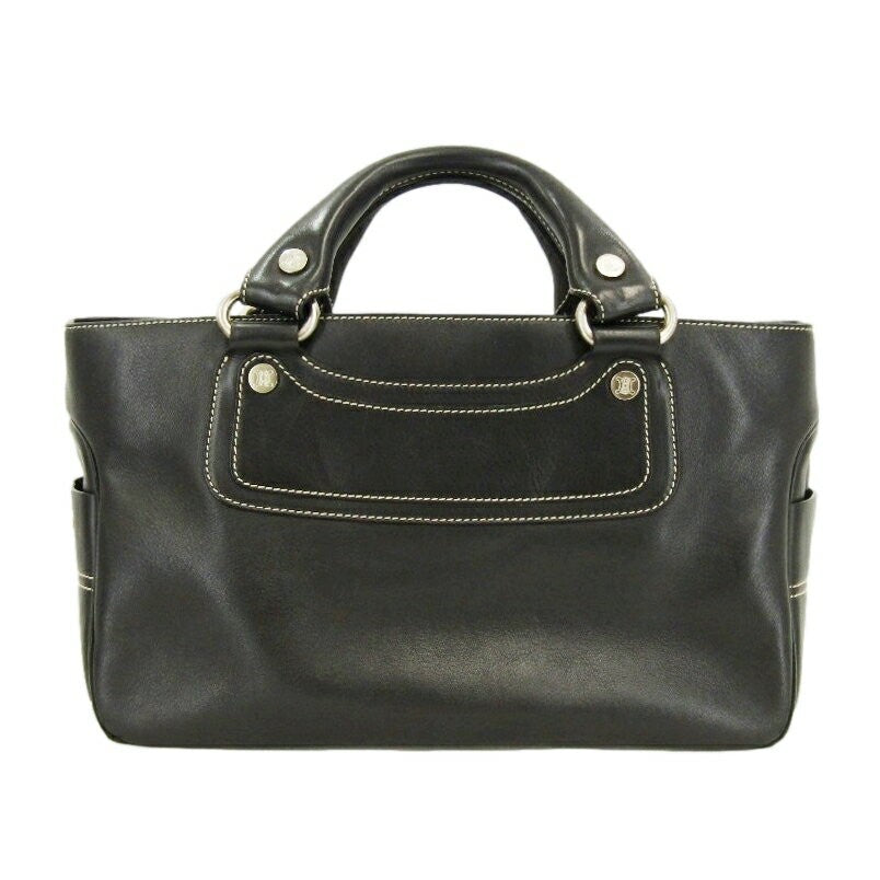 CELINE Hand Bag Tote Purse Boogie Leather Black Authentic