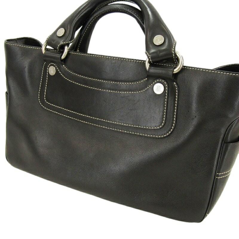 CELINE Hand Bag Tote Purse Boogie Leather Black Authentic