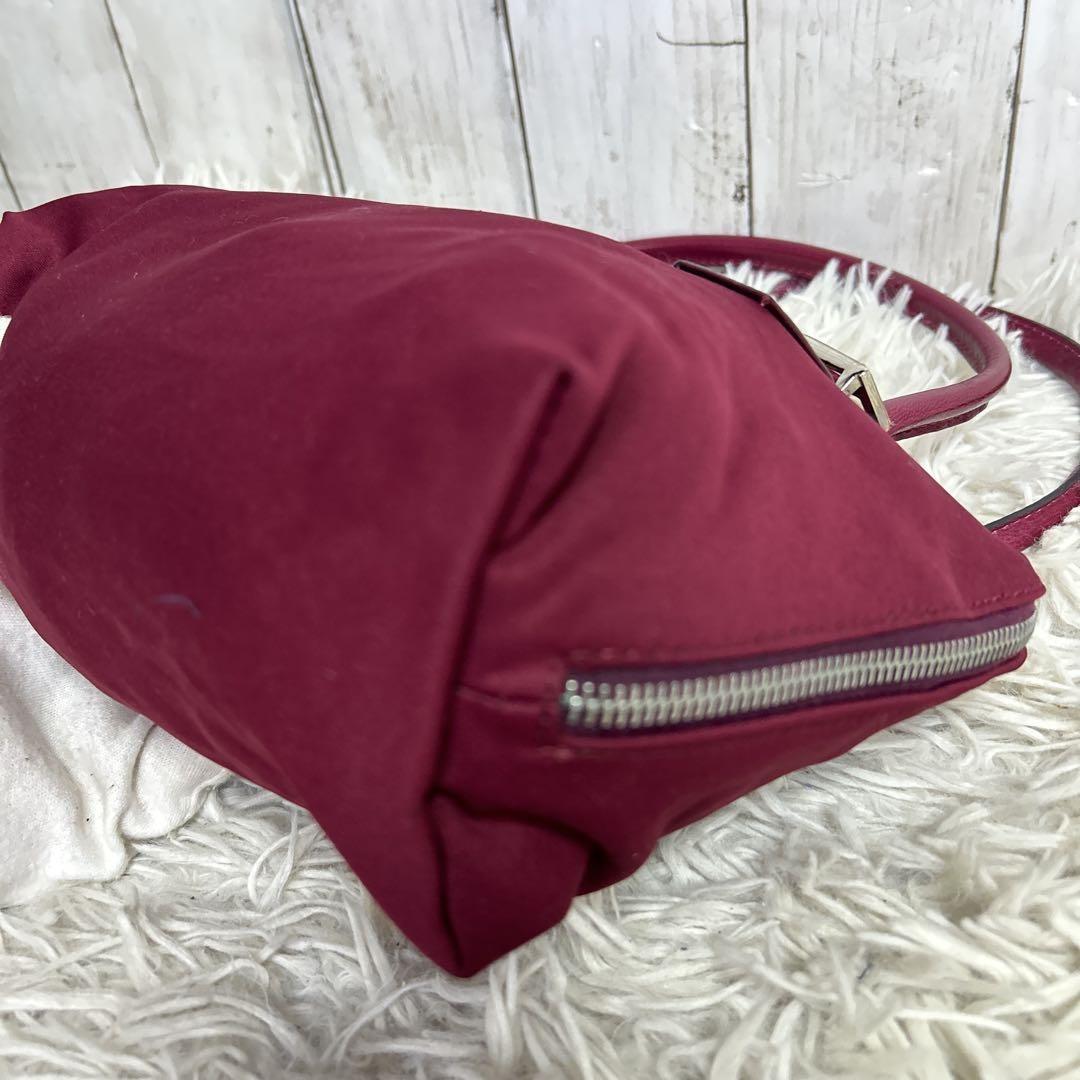 FENDI Hand Bag Tote Purse FF Baguette Leather Red Bordeaux Authentic