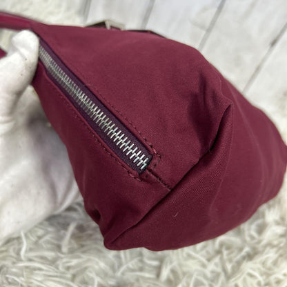 FENDI Hand Bag Tote Purse FF Baguette Leather Red Bordeaux Authentic