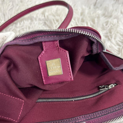 FENDI Hand Bag Tote Purse FF Baguette Leather Red Bordeaux Authentic