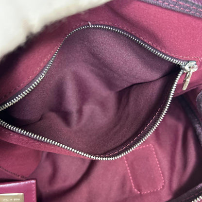 FENDI Hand Bag Tote Purse FF Baguette Leather Red Bordeaux Authentic