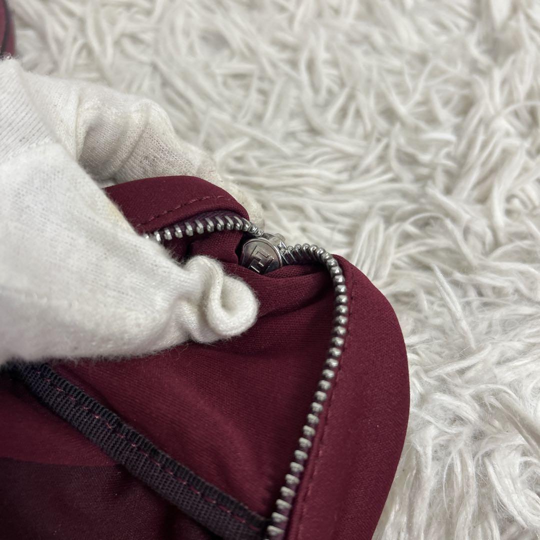 FENDI Hand Bag Tote Purse FF Baguette Leather Red Bordeaux Authentic