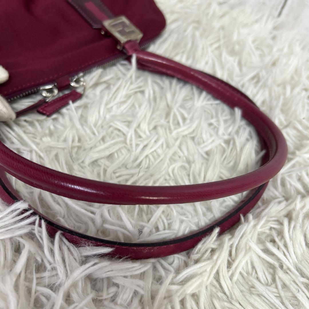 FENDI Hand Bag Tote Purse FF Baguette Leather Red Bordeaux Authentic