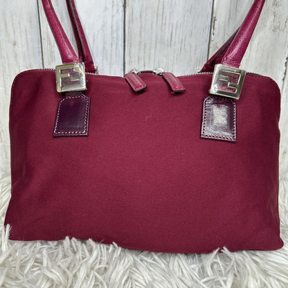 FENDI Hand Bag Tote Purse FF Baguette Leather Red Bordeaux Authentic