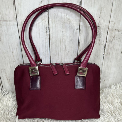 FENDI Hand Bag Tote Purse FF Baguette Leather Red Bordeaux Authentic