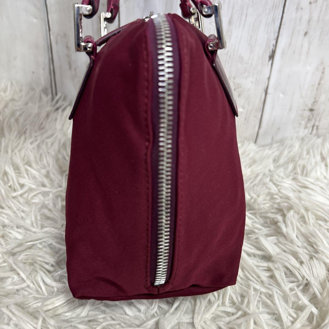 FENDI Hand Bag Tote Purse FF Baguette Leather Red Bordeaux Authentic