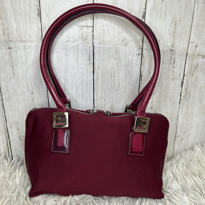 FENDI Hand Bag Tote Purse FF Baguette Leather Red Bordeaux Authentic