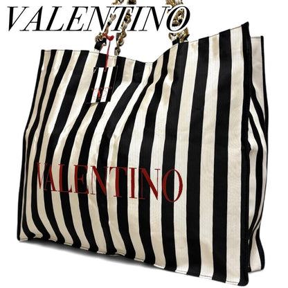 Valentino Hand Bag Tote Purse Canvas Black White Authentic