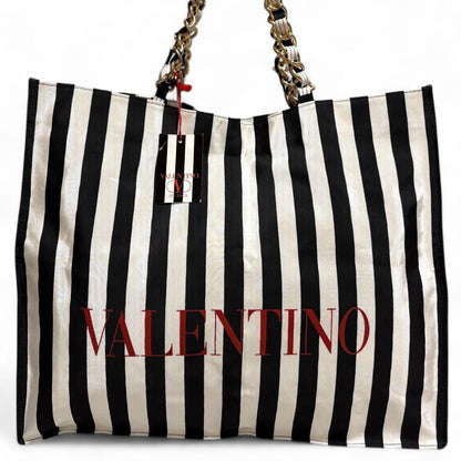 Valentino Hand Bag Tote Purse Canvas Black White Authentic