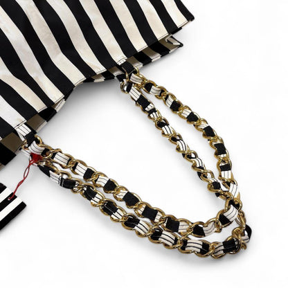 Valentino Hand Bag Tote Purse Canvas Black White Authentic