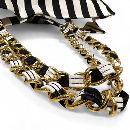 Valentino Hand Bag Tote Purse Canvas Black White Authentic