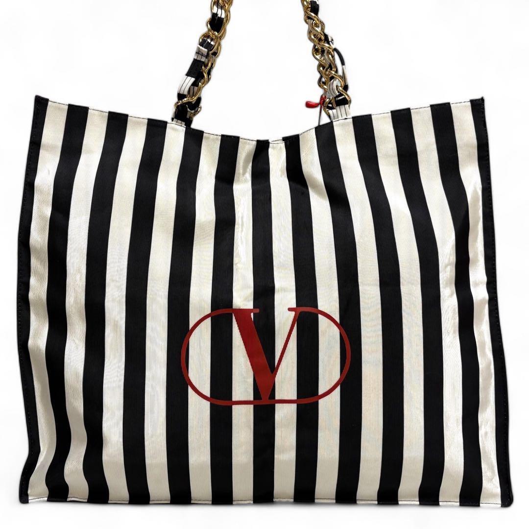Valentino Hand Bag Tote Purse Canvas Black White Authentic