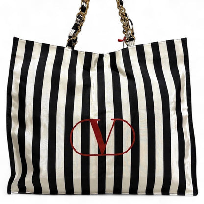 Valentino Hand Bag Tote Purse Canvas Black White Authentic