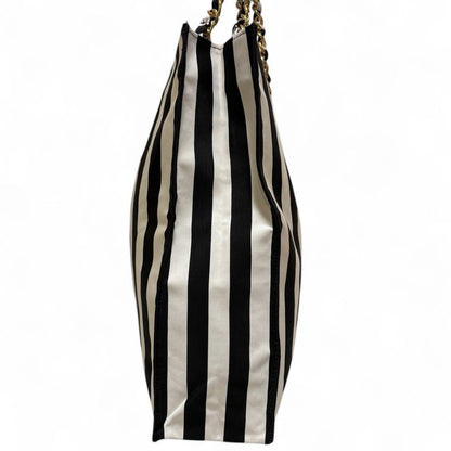 Valentino Hand Bag Tote Purse Canvas Black White Authentic